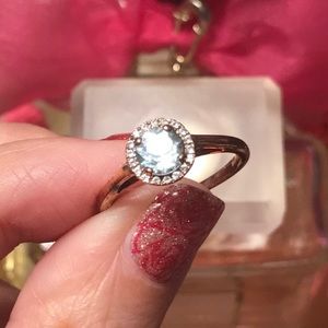 AQUAMARINE➕WHITE TOPAZ RING•925 SS➖14KT ROSE GOLD